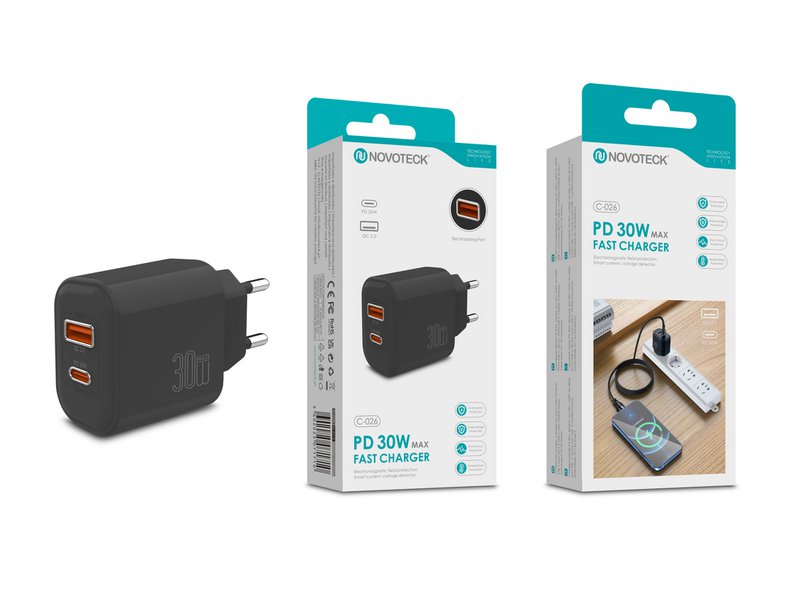 Cargador rápido PD de 30W con USB-C y USB-A – NOVOTECK C-026
