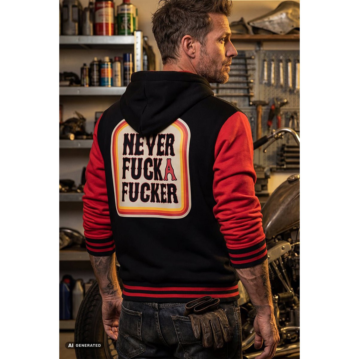 Kapuzensweatjacke 'Never Fuck A Fucker' in Schwarz