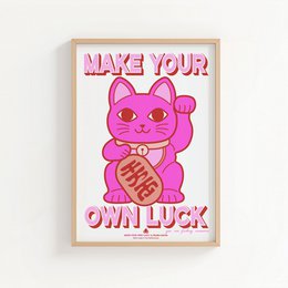 Riso Poster A3 Maneki Neko Neon Rose Rude
