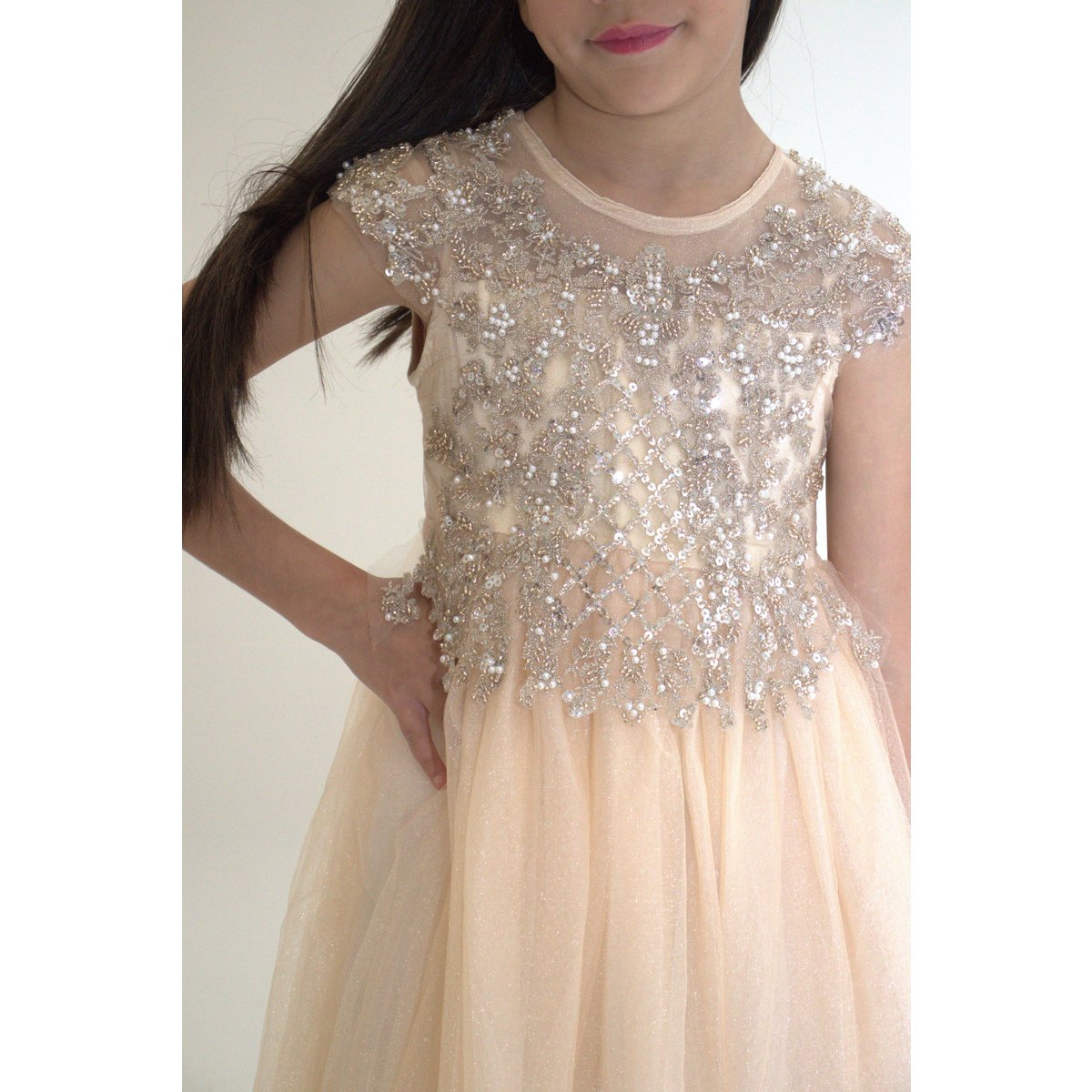 ANABELLA ceremony dress - Peach - Size: 120 cm (4/5 years)
