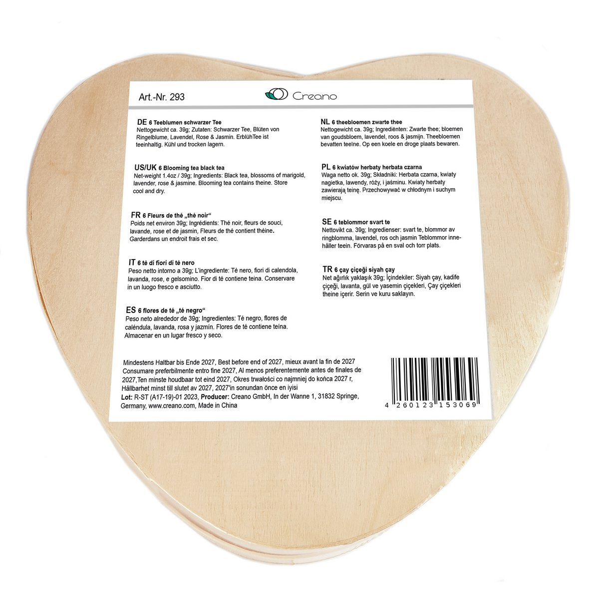 Creano Blossom Tea Gift Set of 6 Wooden Heart Black Tea