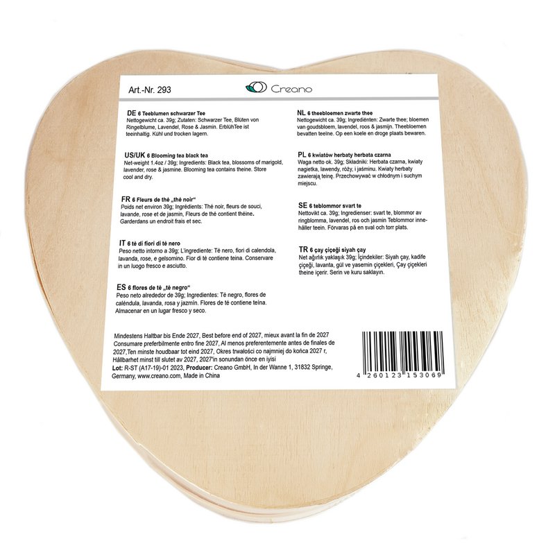 Creano Blossom Tea Gift Set of 6 Wooden Heart Black Tea