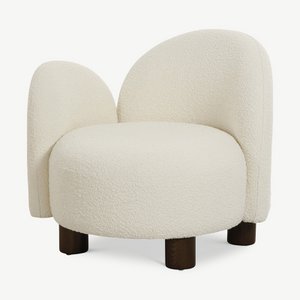 Kaila Lounge Chair, White Bouclé, Right Facing
