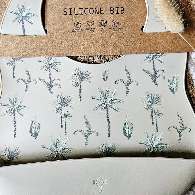 Silicone bib bee - jungle plant print