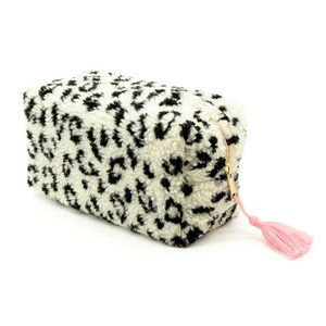 Toilettasje vierkant Teddy "Leo" wit/roze