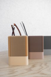 Modern Ribbed Square Organizer in Earthy Tones – Minimalist Desk, Vanity, or Home Storage Solution, Minimalist Modern Office Design Deco