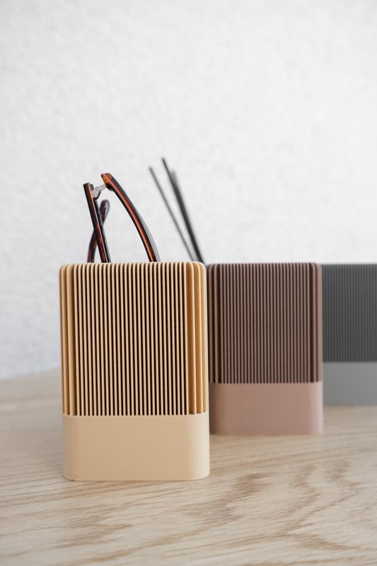 Modern Ribbed Square Organizer in Earthy Tones – Minimalist Desk, Vanity, or Home Storage Solution, Minimalist Modern Office Design Deco