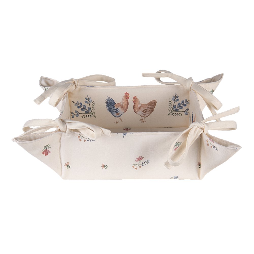Broodmand 35x35x8 cm Beige Blauw Katoen Kip en Haan Cadeau Keuken