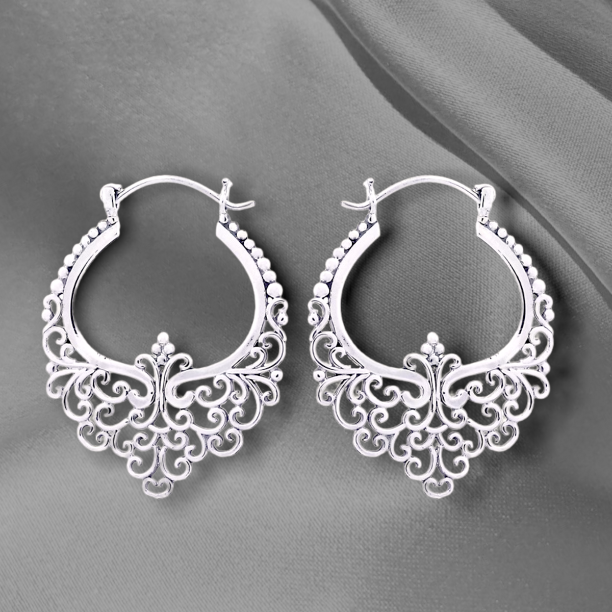 Gutes Karma Silber Spitzen Kreolen - 925 Sterling Boheme Stil Ohrhänger OHR925-11