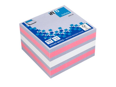 Info notities 75x75mm assorti blok a 450 vel violet, roze, wit