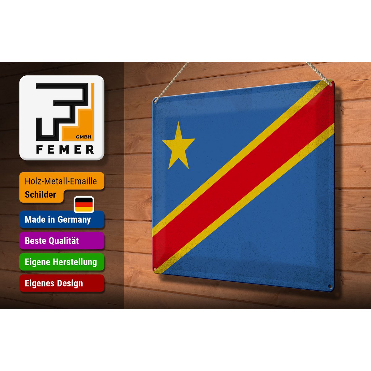 Tin Sign Flag DR Congo 40x30cm Flag Congo Vintage