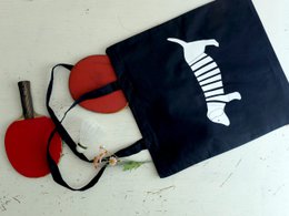 handbedruckte Stofftasche mit Dackelmotiv navy