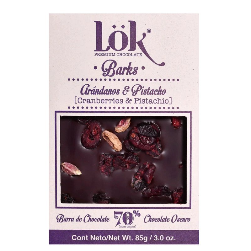 Dunkle Schokoladenbar mit Nüssen: Pistazien und Cranberries | 70% Kakao | 85G