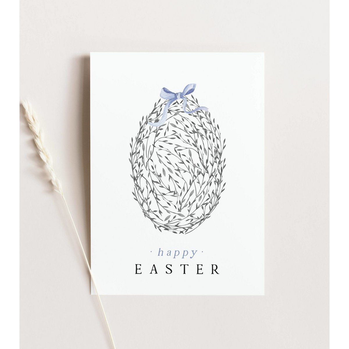 Easter card - blue floral Easter egg, Happy Easter postcard, A6 card