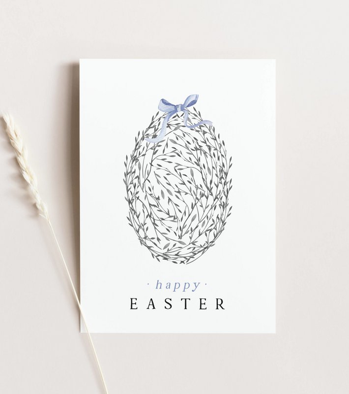 Easter card - blue floral Easter egg, Happy Easter postcard, A6 card