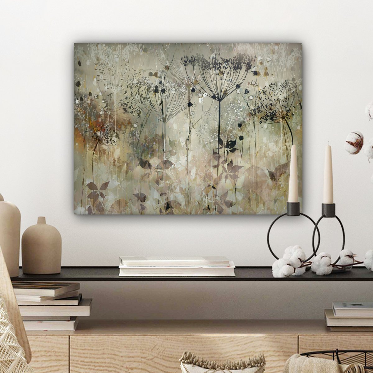 Pintura de lona - Decoración de pared - Flores - Gris - Naturaleza - Arte