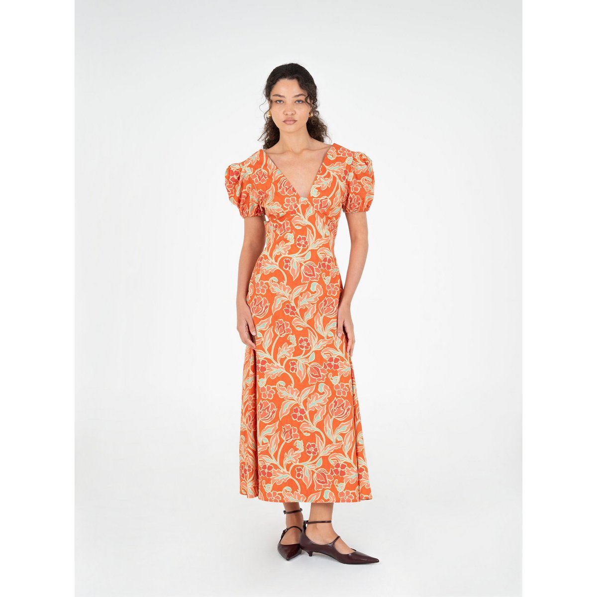 Eros orange kjole med blomsterprint