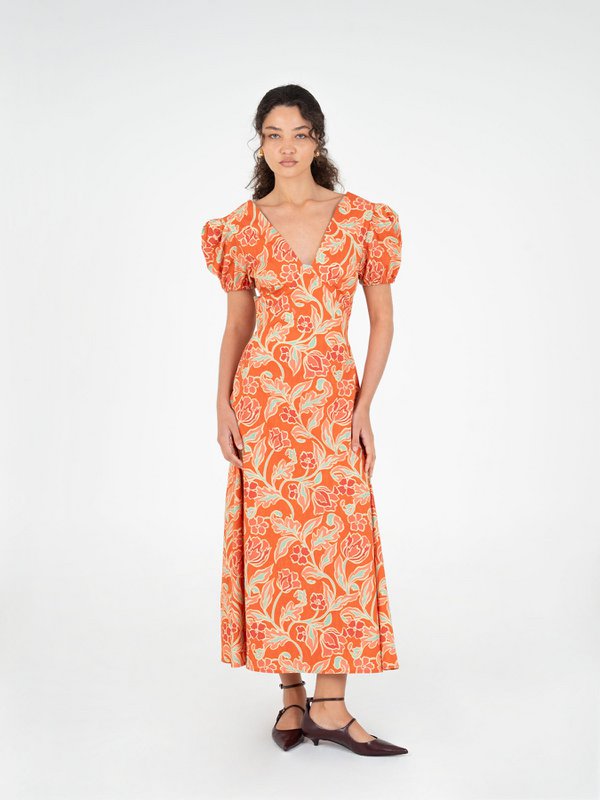 Eros orange kjole med blomsterprint