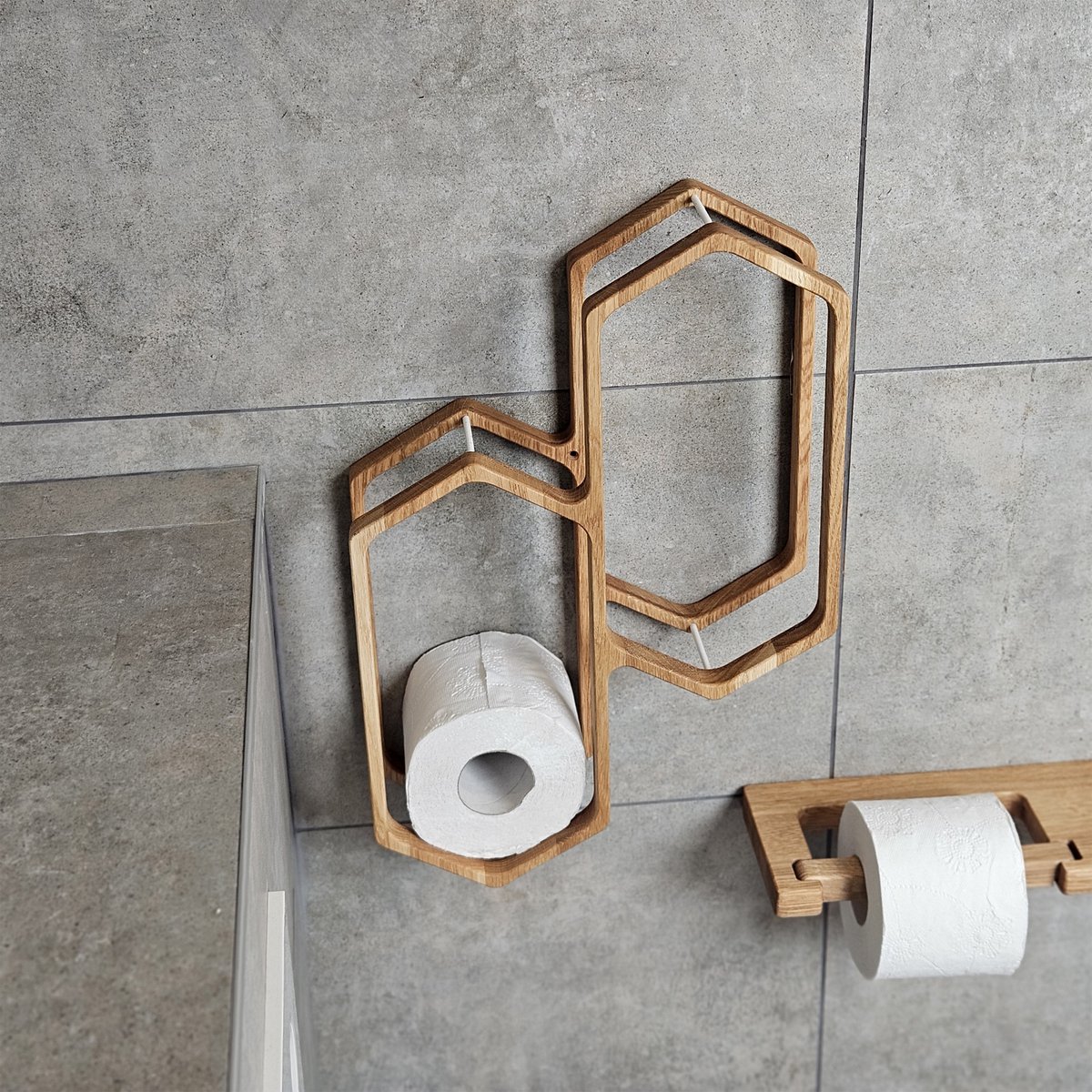 Toiletpapirholder til vægmontering, træbadeværelse opbevaringsstativ til 4 ruller, kompakt arrangør til badeværelser