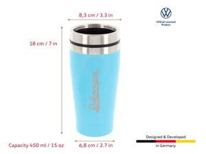 Volkswagen VW Stainless Steel Insulated Tumbler, double-walled, 450ml in Gift Box - Logo/Turquoise