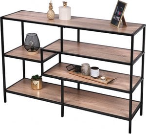 Library cabinet with 5 wooden planks - Bookcase - Space -saving cupboard - Decorative open cupboard - Metal cabinet Frame - Brown