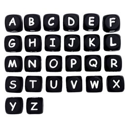 Square black and white letter beads, suitable for crafting and jewelry making. Includes a full alphabet from A to Z.