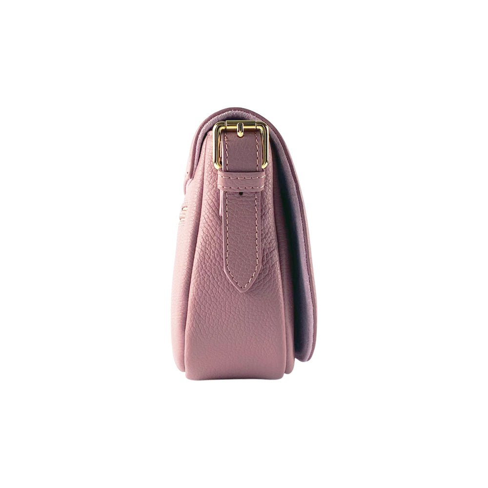 RB1002AZ | Sac bandoulière en cuir véritable fabriqué en Italie avec bandoulière en cuir amovible et attaches avec boucles en métal doré brillant - Coloris Rose Antique - Dimensions : 26 x 20 x 10 cm