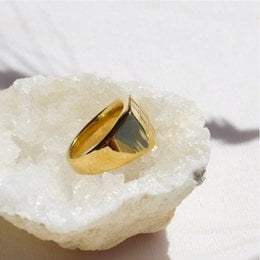 Sacra - Anillo Bloque Cuadros Geométricos Dorado