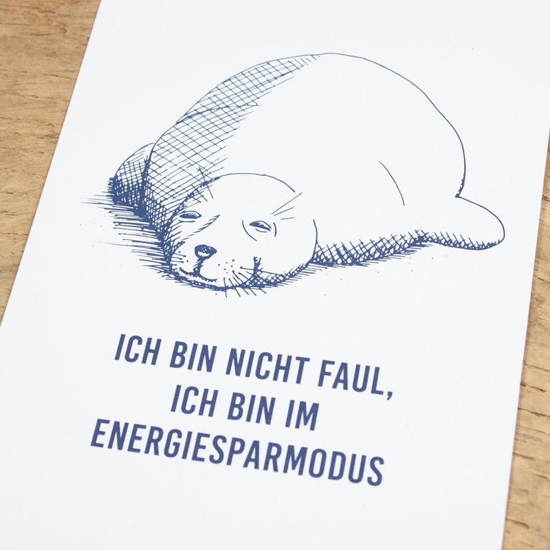 Maritime postcard "Seehund in the energy saving mode" made of recycled paper