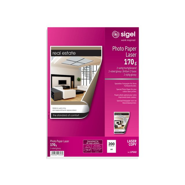 Papier fotograficzny Sigel color laser A4 o wysokim białym połysku 170gr 200 arkuszy