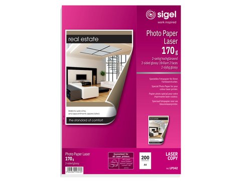 Fotopapier Sigel kleuren- laser A4 hoogwit glans 170gr 200 vel