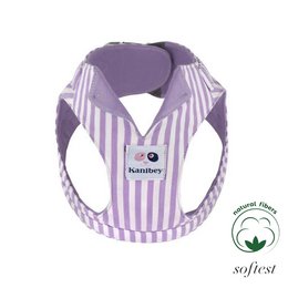 100% Cotton Lilac Striped Collar Harness for Pets. Made of soft, breathable cotton material in a lilac and white striped pattern. Designed for comfort and style, perfect for small to medium-sized pets.