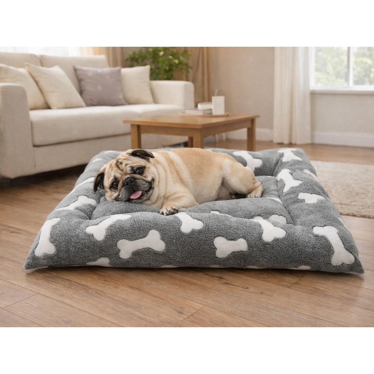 Yommy Dog Bed in 3 Sizes (M,LXL) – Grey Stars and Bones Design Pet Bed | Soft, Non-Slip, Durable, and Washable Indoor Dog Bed for Comfortable Rest