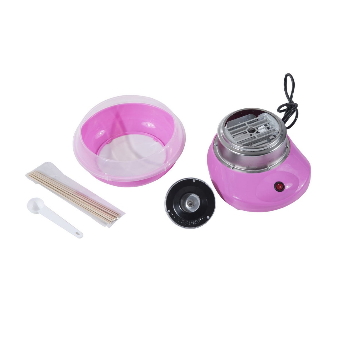 Máquina de algodón de azúcar para el hogar Máquina de algodón de azúcar Máquina de algodón de azúcar con palos y cuchara medidora Altura 18 cm 550 W para festivales infantiles, cumpleaños, fiestas rosa