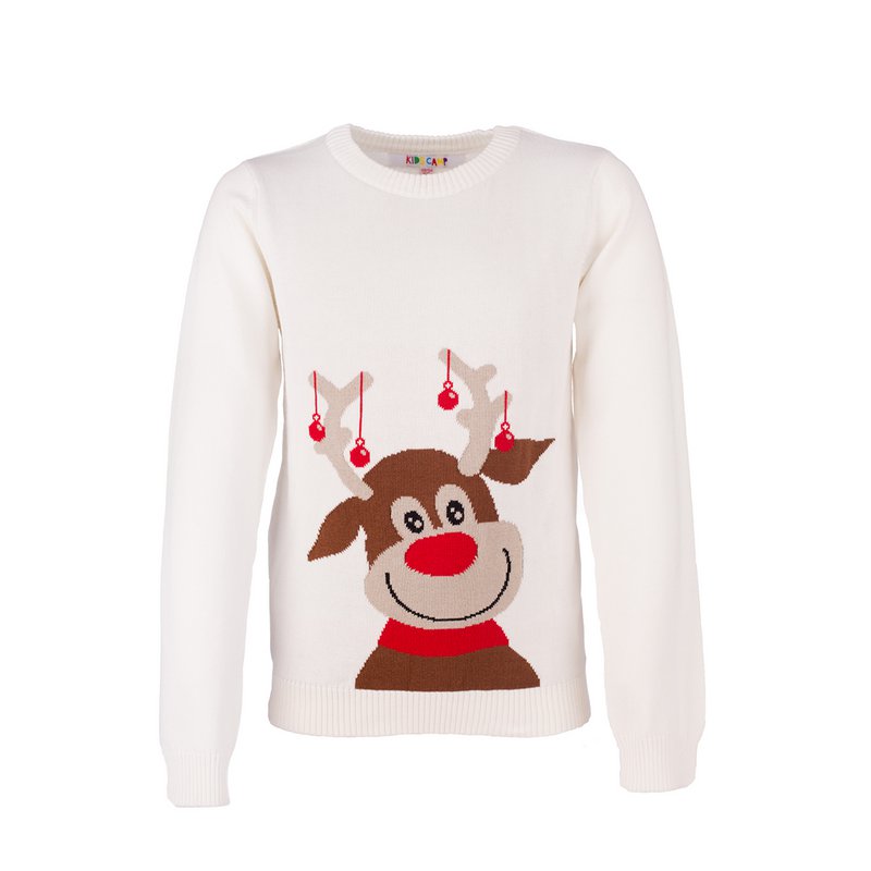 Jul sweater børn - rensdyr hvid