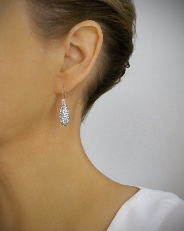Petite rhodium plated earrings with grey pavé drops