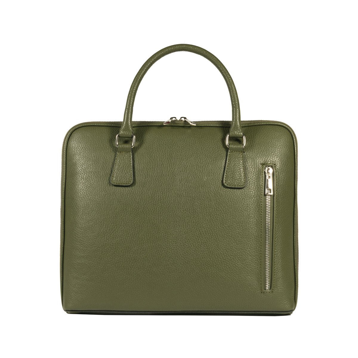 RB1019E | Maletín de negocios unisex en piel auténtica Made in Italy con bandolera extraíble. Fijaciones con mosquetones de metal níquel brillante - Color verde - Dimensiones: 37 x 29 x 6,5 cm