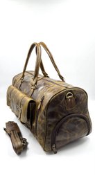 Handmade Dark Olive Moroccan Leather Travel Bag – Artisan 6-Pocket "Deep Forest" Duffle with Dedicated Shoe Compartment