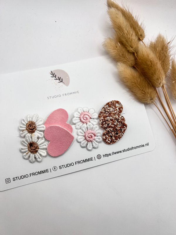 Flower pins pink (set)
