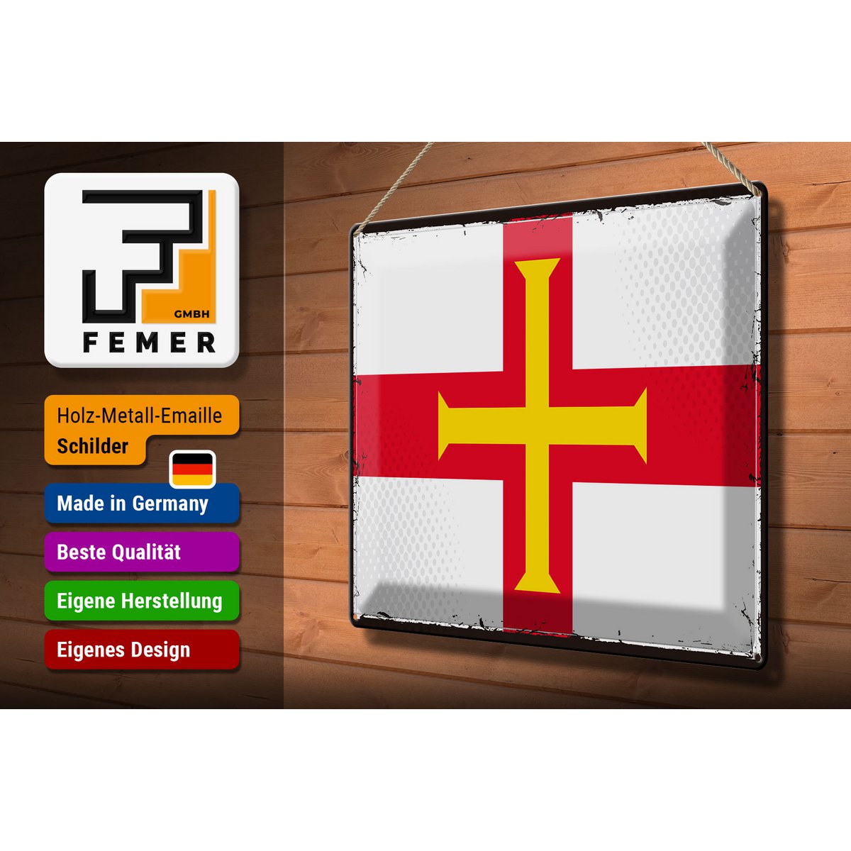 Blechschild Flagge Guernsey 40x30cm Retro Flag of Guernsey