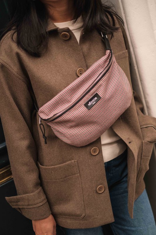 Boston fanny pack - Houndstooth (khaki og bordeaux)