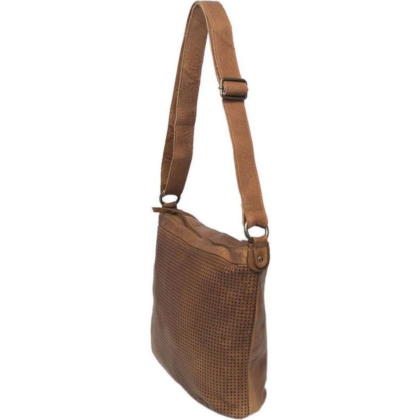 Damer skuldertaske - lysebrunt vintage læder, skuldertaske eller crossbody taske
