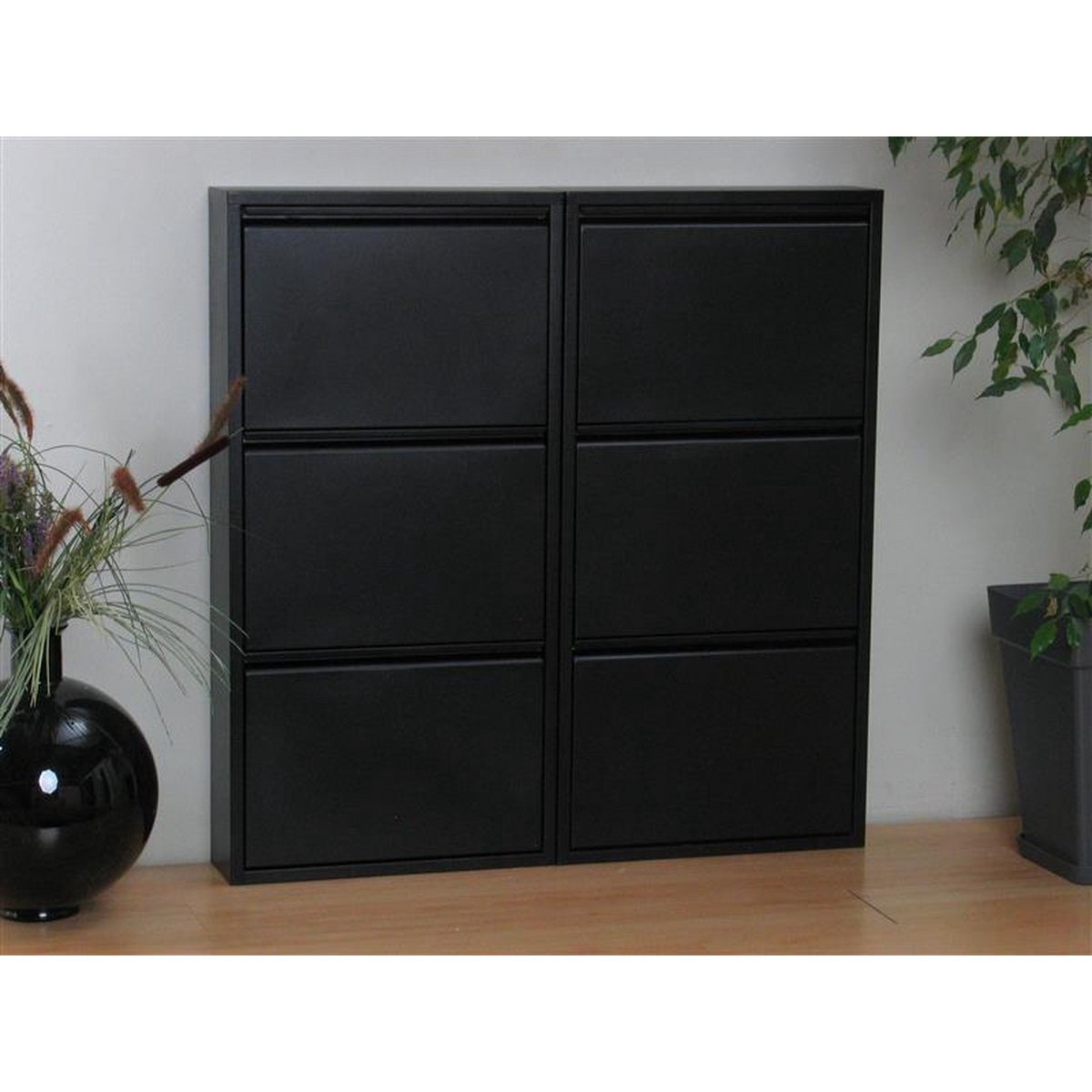 Naturn Living Meuble à chaussures en métal 6 portes - lot de 2 | 108 x 103 x 17 cm | Meuble à chaussures fonctionnel et compact pour un rangement élégant de votre collection de chaussures | Meuble à chaussures | noir mat