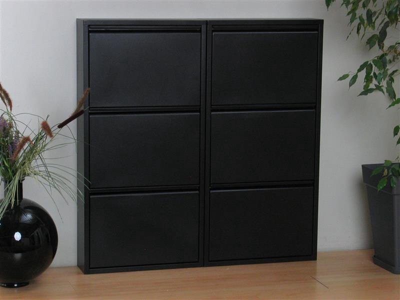 Naturn Living Meuble à chaussures en métal 6 portes - lot de 2 | 108 x 103 x 17 cm | Meuble à chaussures fonctionnel et compact pour un rangement élégant de votre collection de chaussures | Meuble à chaussures | noir mat