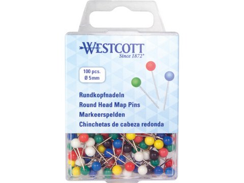 Markeerspelden Westcott 5mm ass. kleuren, 5mm x 16mm 100st in plastic doosje