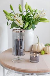 Lantern Stella (H 23 cm, ø 9.5 cm), dark crystal glass with platinum rim, hand-blown