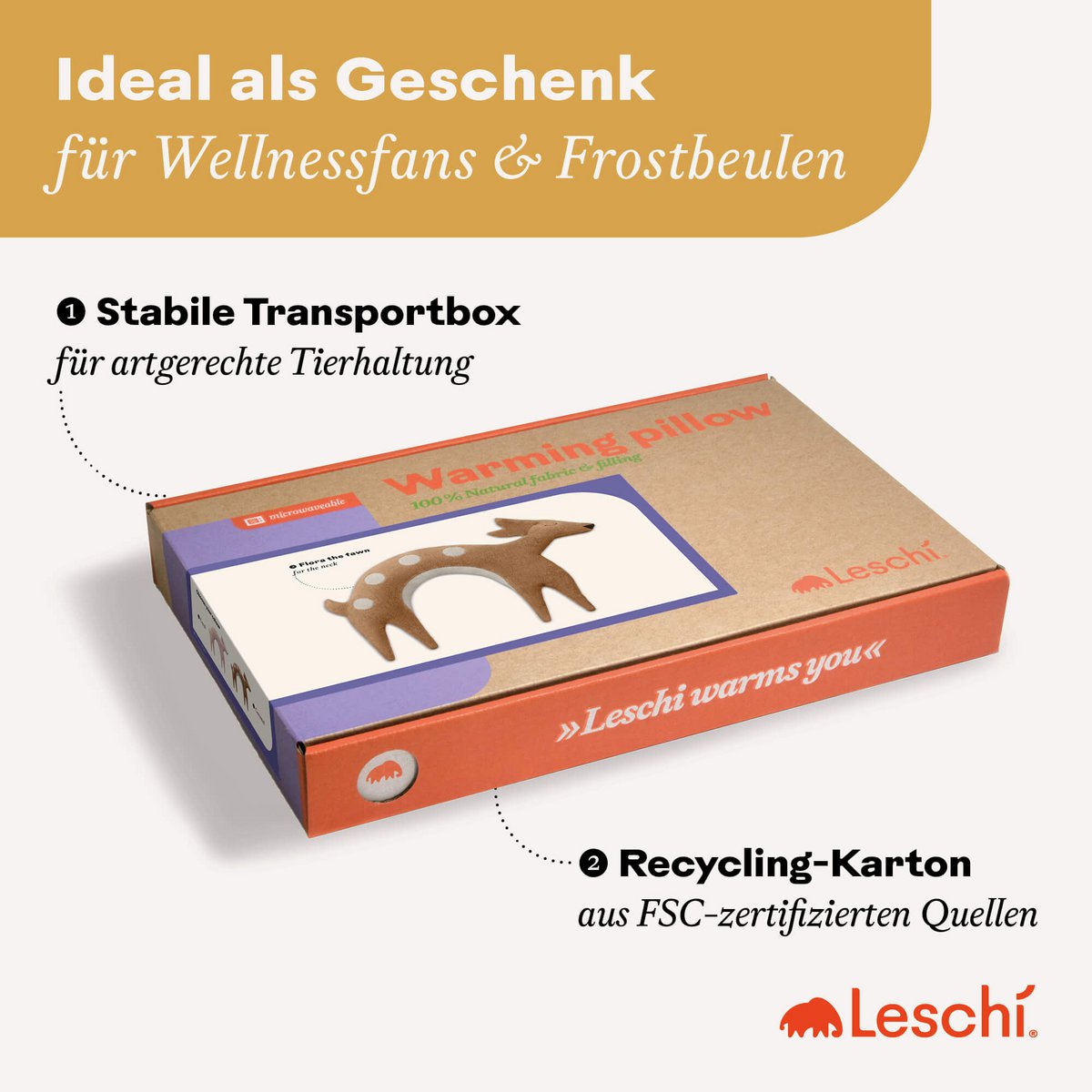 Bio-Körnerkissen, mikrowellengeeignet und aus 100% Naturmaterialien, Wärmekissen für den Nacken, Reh