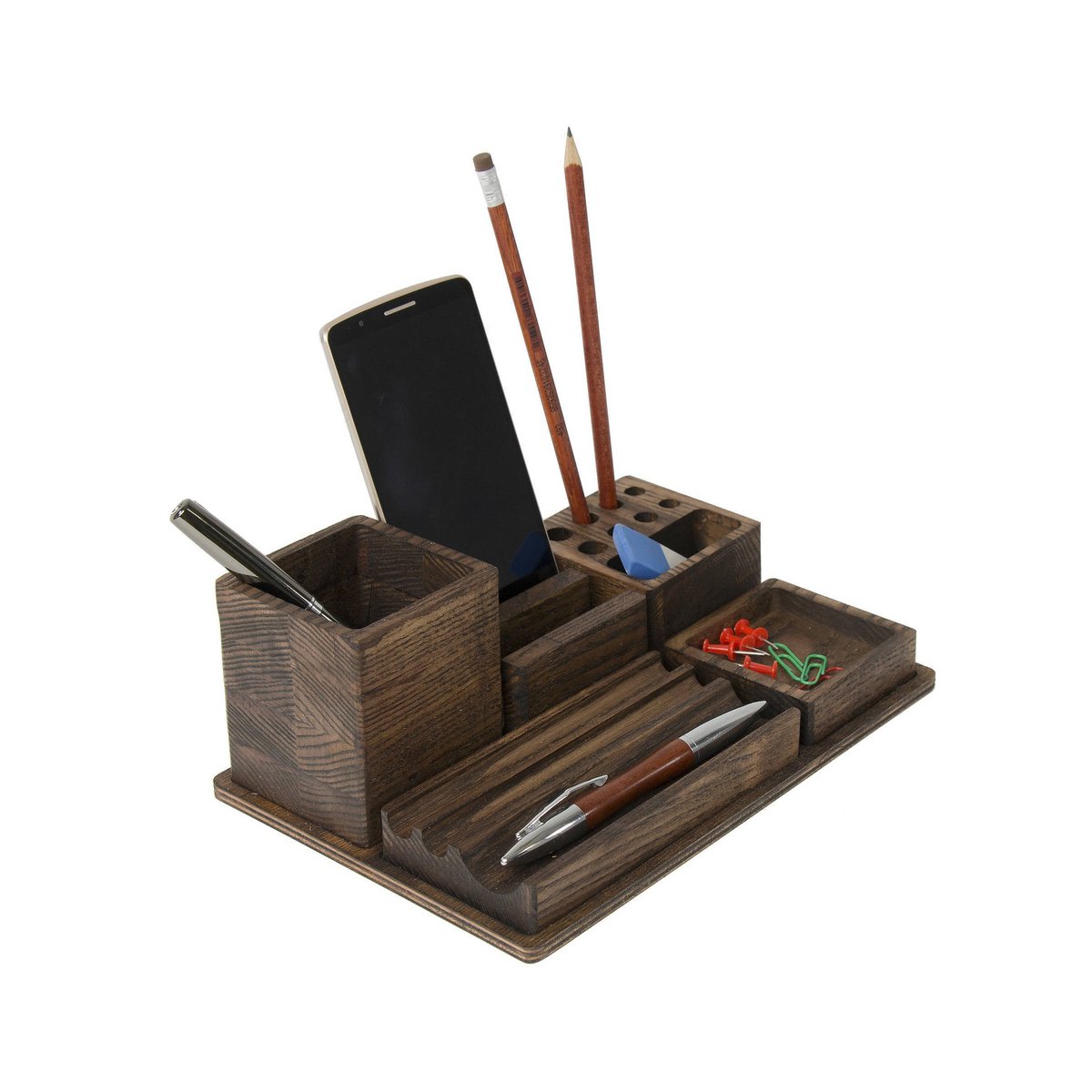 Houten bureau-organizer, donkerhouten bureau-organizer