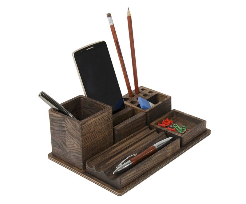 Houten bureau-organizer, donkerhouten bureau-organizer