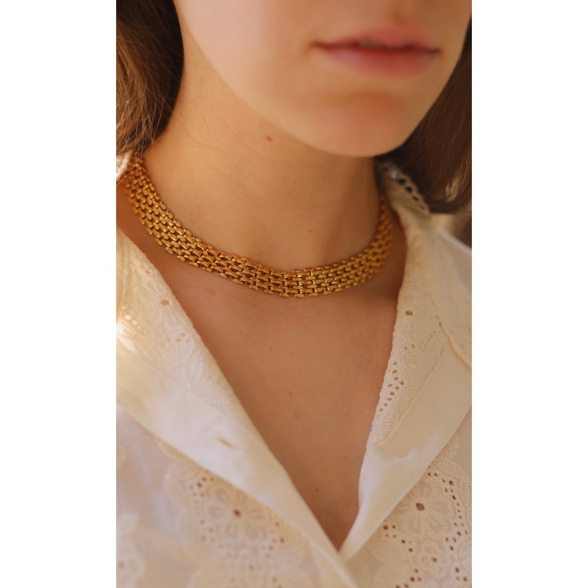 Oliveira – Gold-Silber-Mesh-Choker-Halskette